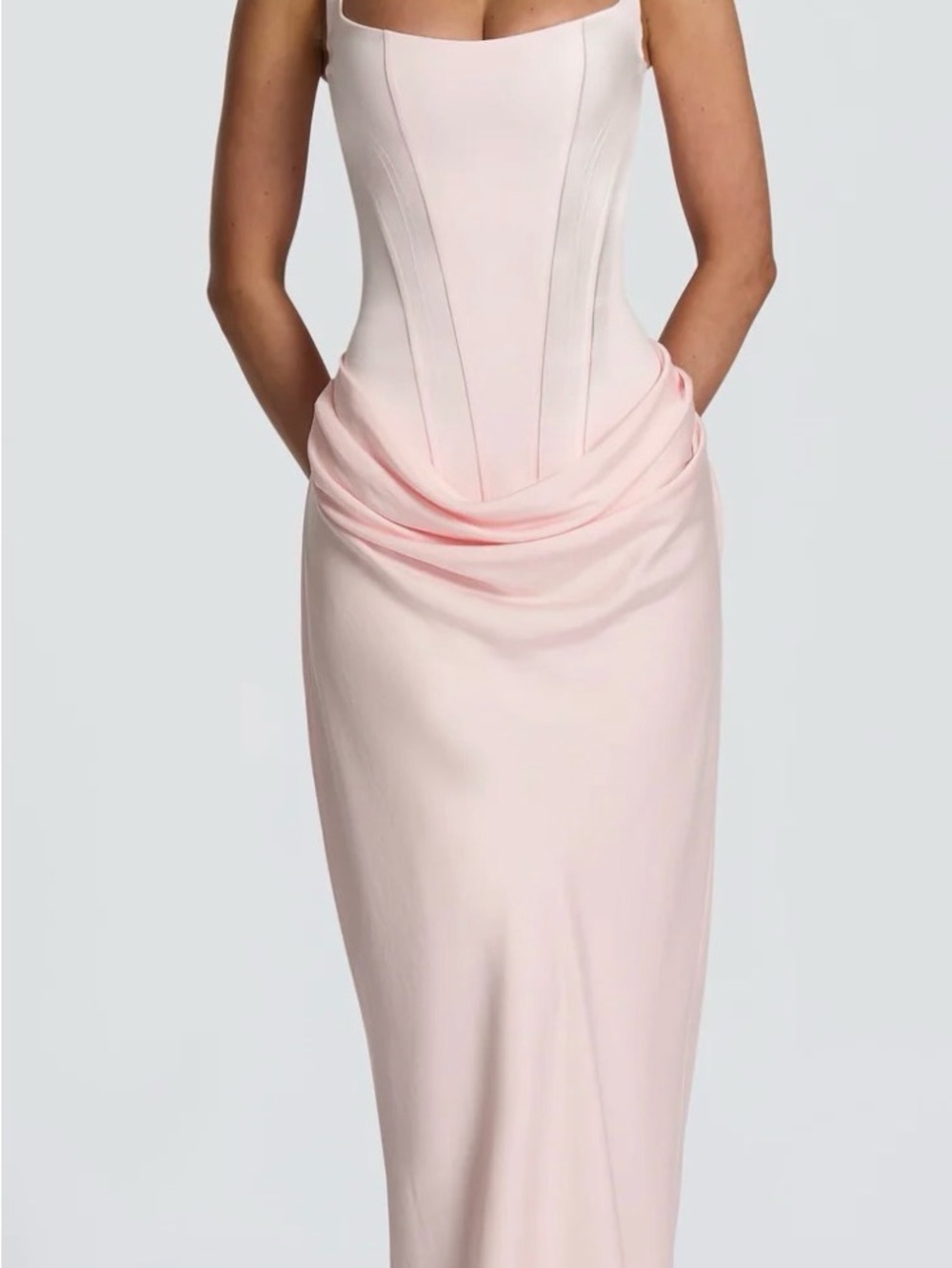 Strapless Corset Drape Dress in Soft Pink